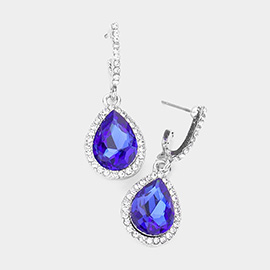 Rhinestone Trimmed Teardrop Stone Dangle Evening Earrings