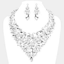 Marquise Stone Cluster Statement Evening Necklace