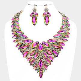 Marquise Stone Cluster Statement Evening Necklace