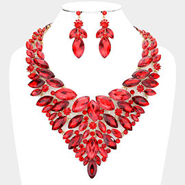 Marquise Stone Cluster Statement Evening Necklace