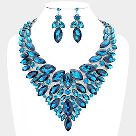 Marquise Stone Cluster Statement Evening Necklace