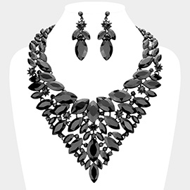 Marquise Stone Cluster Statement Evening Necklace