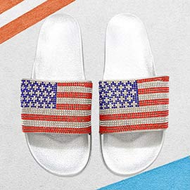 Bling American USA Flag Slide Sandal Slippers