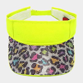 Leopard Pattered Rhinestone Embellished Visor Hat