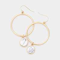 Open Metal Circle Natural Stone Round Link Dangle Earrings