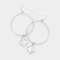 Open Metal Circle Natural Stone Quatrefoil Link Dangle Earrings