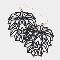 Cut Out Brass Metal Lion Dangle Earrings