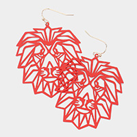 Cut Out Brass Metal Lion Dangle Earrings