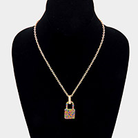 Rhinestone Pave Master Lock Pendant Necklace