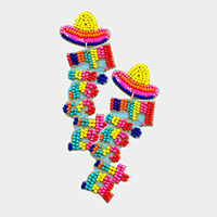 Fiesta Felt Back Seed Beaded Hat Message Dangle Earrings