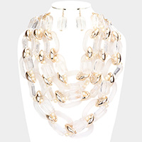 Oval Lucite Link Triple Layered Bib Necklace