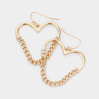 Metal Chain Link Heart Dangle Earrings