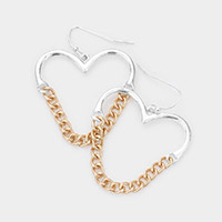 Metal Chain Link Heart Dangle Earrings