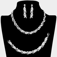 3PCS - Rhinestone Embellished Braided Necklace Jewelry Set