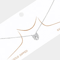 White Gold Dipped Rhinestone Embellished Wings Pendant Necklace