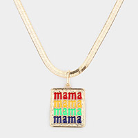mama Message Metal Rectangle Pendant Necklace
