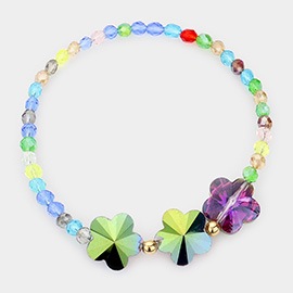 Triple Flower Accented Faceted Beaded Stretch Bracelet
