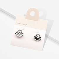 Pearl Accented Metal Shell Stud Earrings