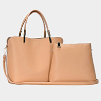 2PCS - Faux Leather Solid Tote / Crossbody Bags