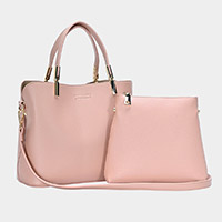 2PCS - Faux Leather Solid Tote / Crossbody Bags