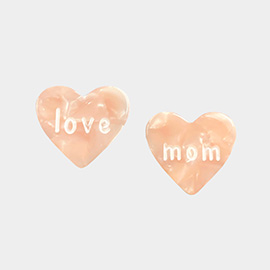 love mom Message Celluloid Acetate Heart Stud Earrings