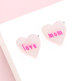 love mom Message Celluloid Acetate Heart Stud Earrings