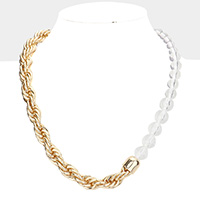 Braided Metal Chain Lucite Ball Necklace