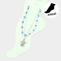 Metal Turtle Charm Round Bead Link Double Layered Anklet