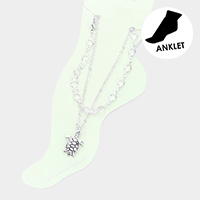 Metal Turtle Charm Round Bead Link Double Layered Anklet