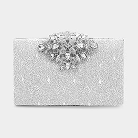 Floral Stone Embellished Glittered Evening Clutch / Crossbody Bag