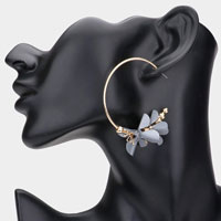 Colored Metal Flower Accented Hoop Earrings