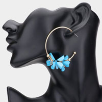Colored Metal Flower Accented Hoop Earrings