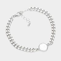 Freshwater Pearl Accented Metal Chain Link Bracelet