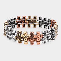 LOVE HOPE Message Metal Cross Stretch Bracelet