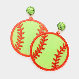 Glittered Resin Softball Dangle Earrings
