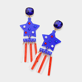 Glittered Resin Star American USA Flag Dangle Earrings