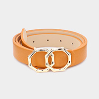 Metal Bamboo Buckle Accented Faux Leather Belt