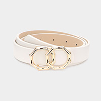 Metal Bamboo Buckle Accented Faux Leather Belt