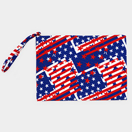 American USA Flag Printed Pouch Clutch Bag