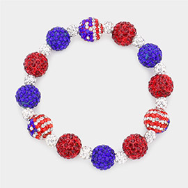 American USA Flag Shamballa Ball Stretch Bracelet