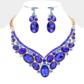 Oval Glass Crystal Evening Necklace