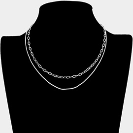 Open Oval Link Metal Chain Double Layered Necklace