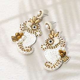 Felt Back Sequin Pearl Seed Beaded Seahorse Dangle Earrings