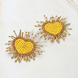 Felt Back Seed Beaded Heart Earrings