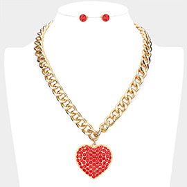 Rhinestone Embellished Heart Pendant Necklace