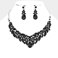 Teardrop Stone Accented Leaf Cluster Evening Necklace
