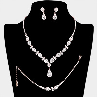 3PCS - Teardrop Accented Rhinestone Necklace Jewelry Set