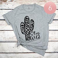 6PCS - Assorted Size Stay Wild Cactus Graphic T-shirts