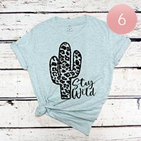 6PCS - Assorted Size Stay Wild Cactus Graphic T-shirts