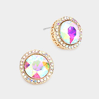 Rhinestone Trimmed Round Stone Stud Evening Earrings